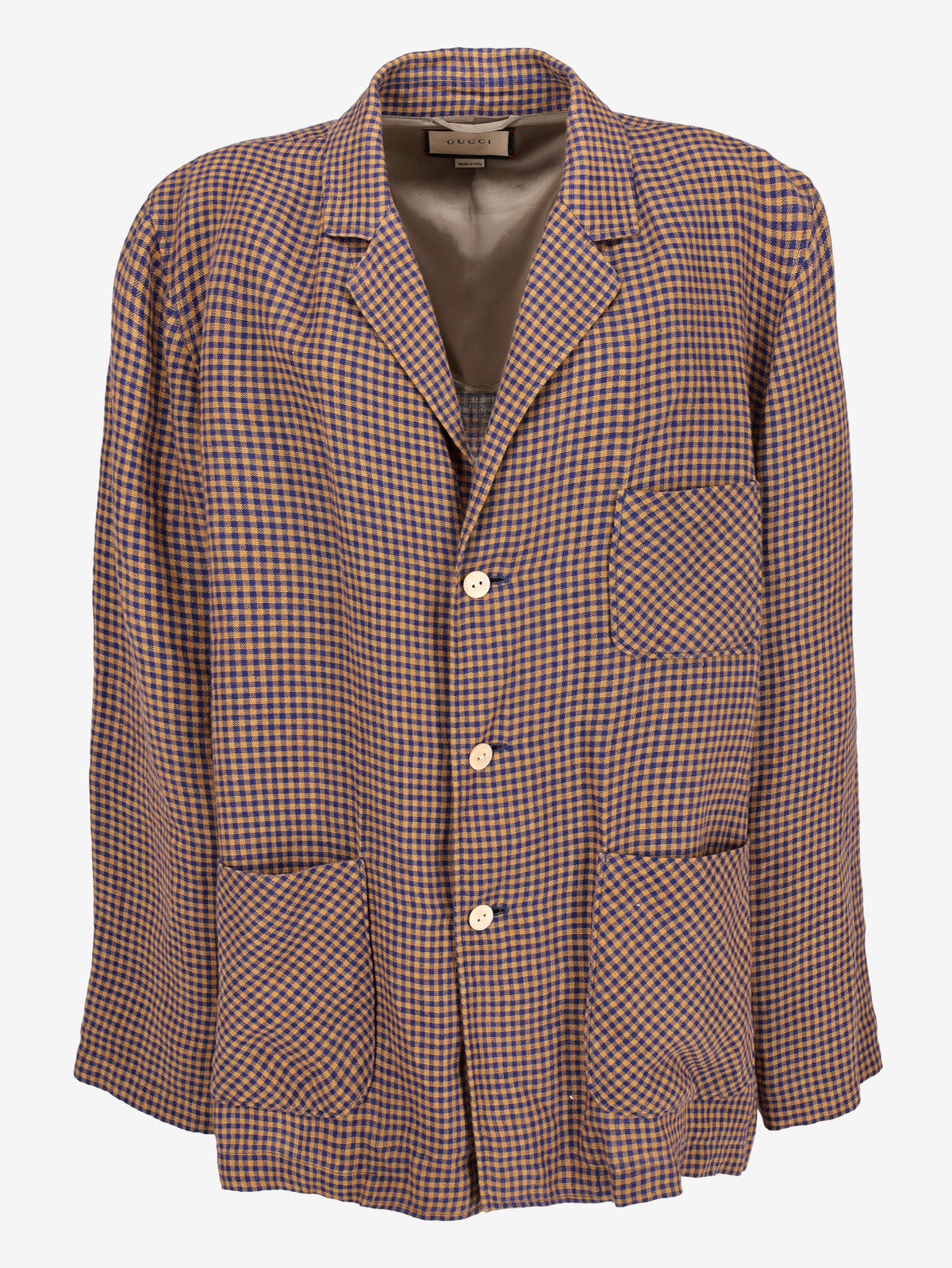 Gucci Yellow and Blue Checked Linen Blazer MU260922.54  Gucci 