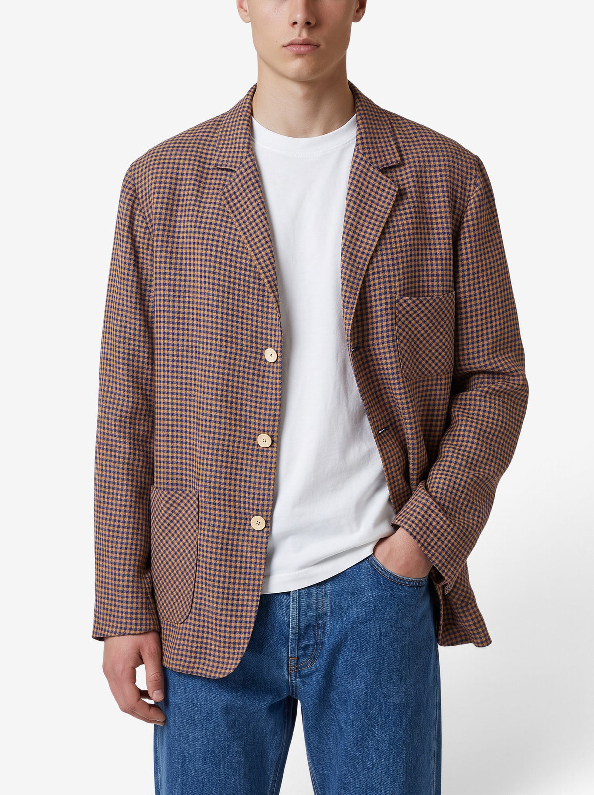 Gucci Yellow and Blue Checked Linen Blazer MU260922.54  Gucci 