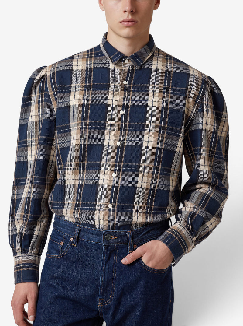 KAPITAL Blue Tartan Puff-Sleeve Cotton Shirt MU260922.36  Kapital 