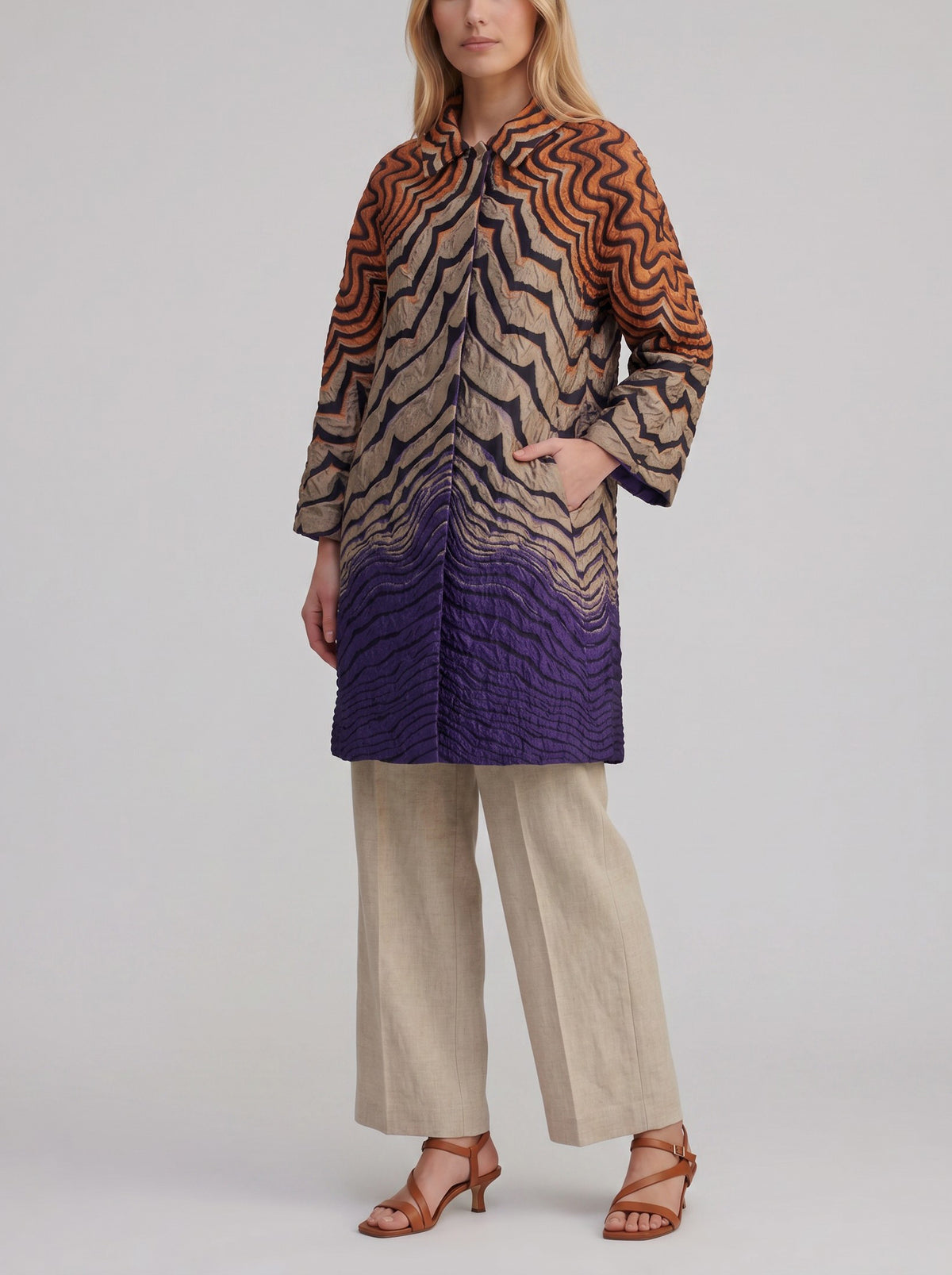 Alberta Ferretti Textured Geometric Lightweight Coat CVM26.6.104  Alberta Ferretti 