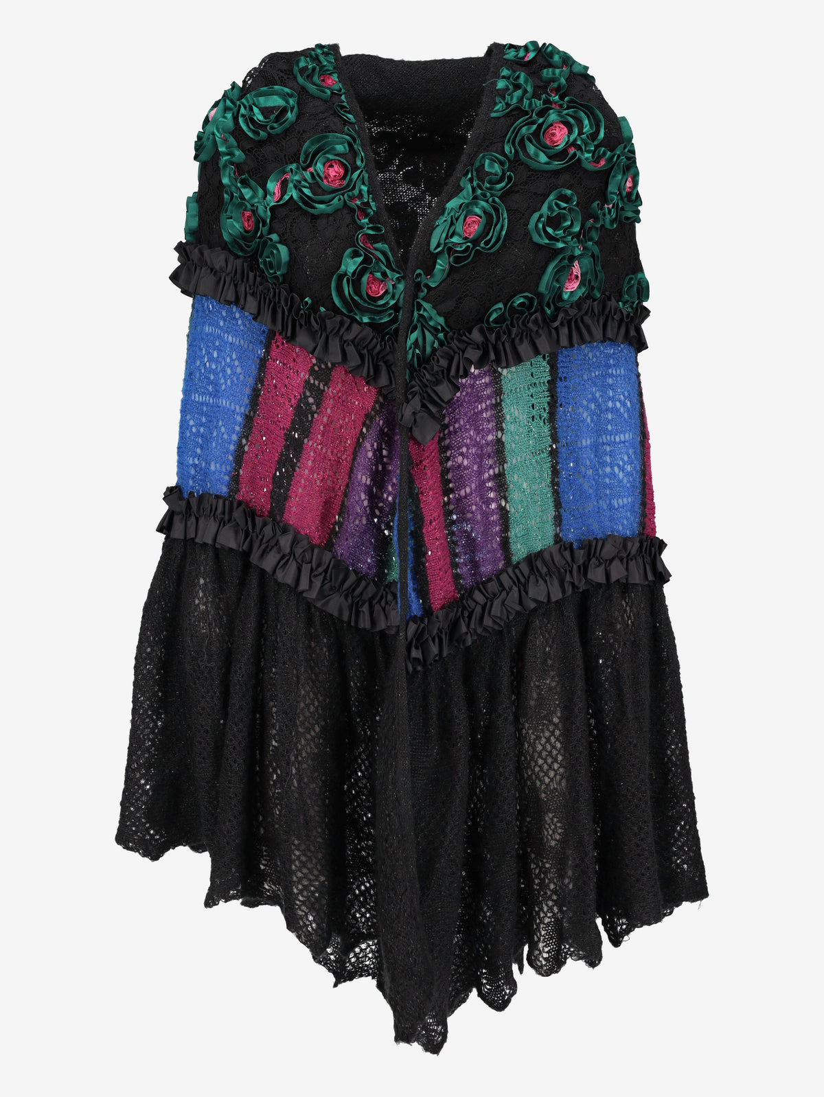 Borbonese Vintage Multicolor Knitted Shawl with Floral Embroidery W27526.195  Borbonese 