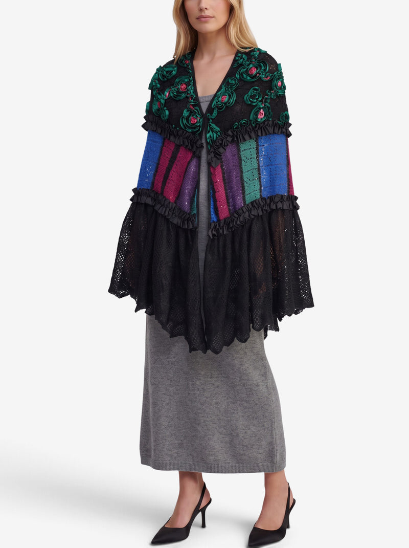 Borbonese Vintage Multicolor Knitted Shawl with Floral Embroidery W27526.195  Borbonese 