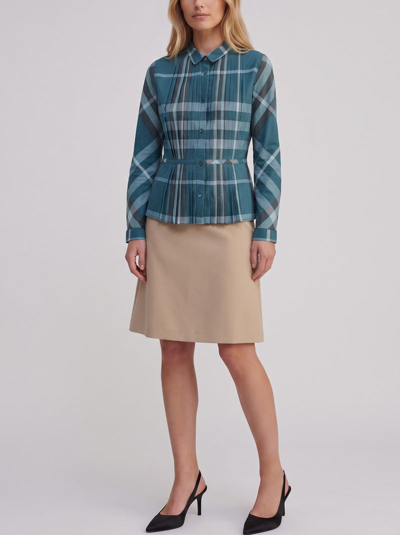 Burberry Blue Check Cotton-Blend Blouse W7926.8  Burberry 
