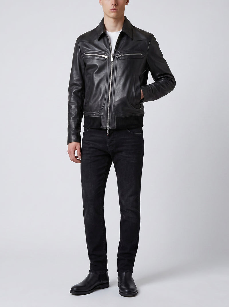 Dsquared2 Calf Leather Biker Jacket with Ribbed Hem CVM26.23.28  Dsquared² 