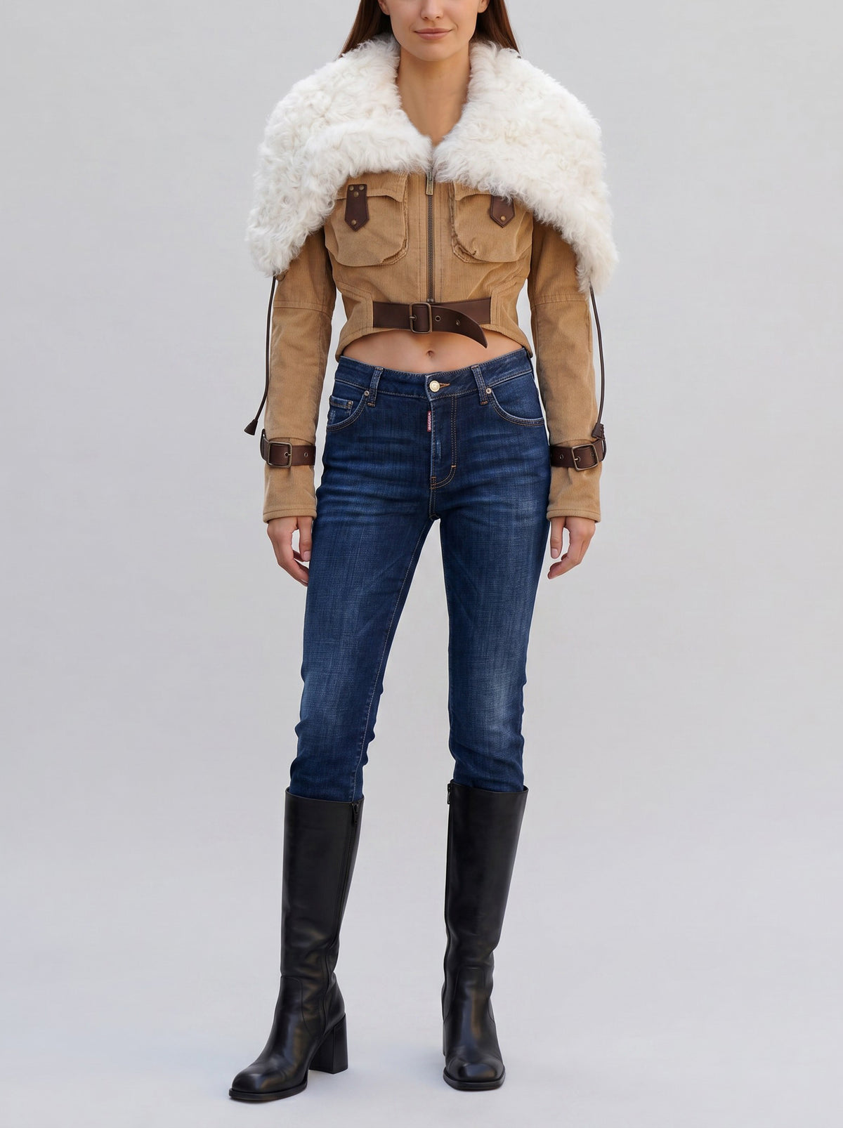 Dsquared2 AW23 Runway Shearling Corduroy Jacket with Belt Detail CVM26.23.37  Dsquared² 