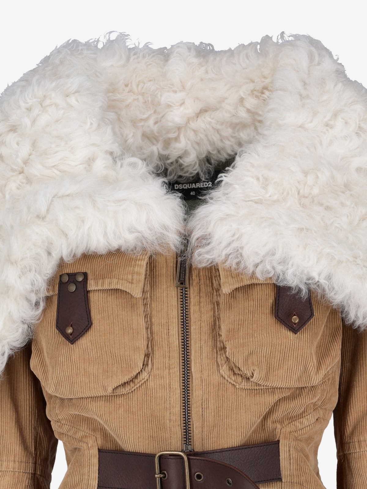 Dsquared2 AW23 Runway Shearling Corduroy Jacket with Belt Detail CVM26.23.37  Dsquared² 