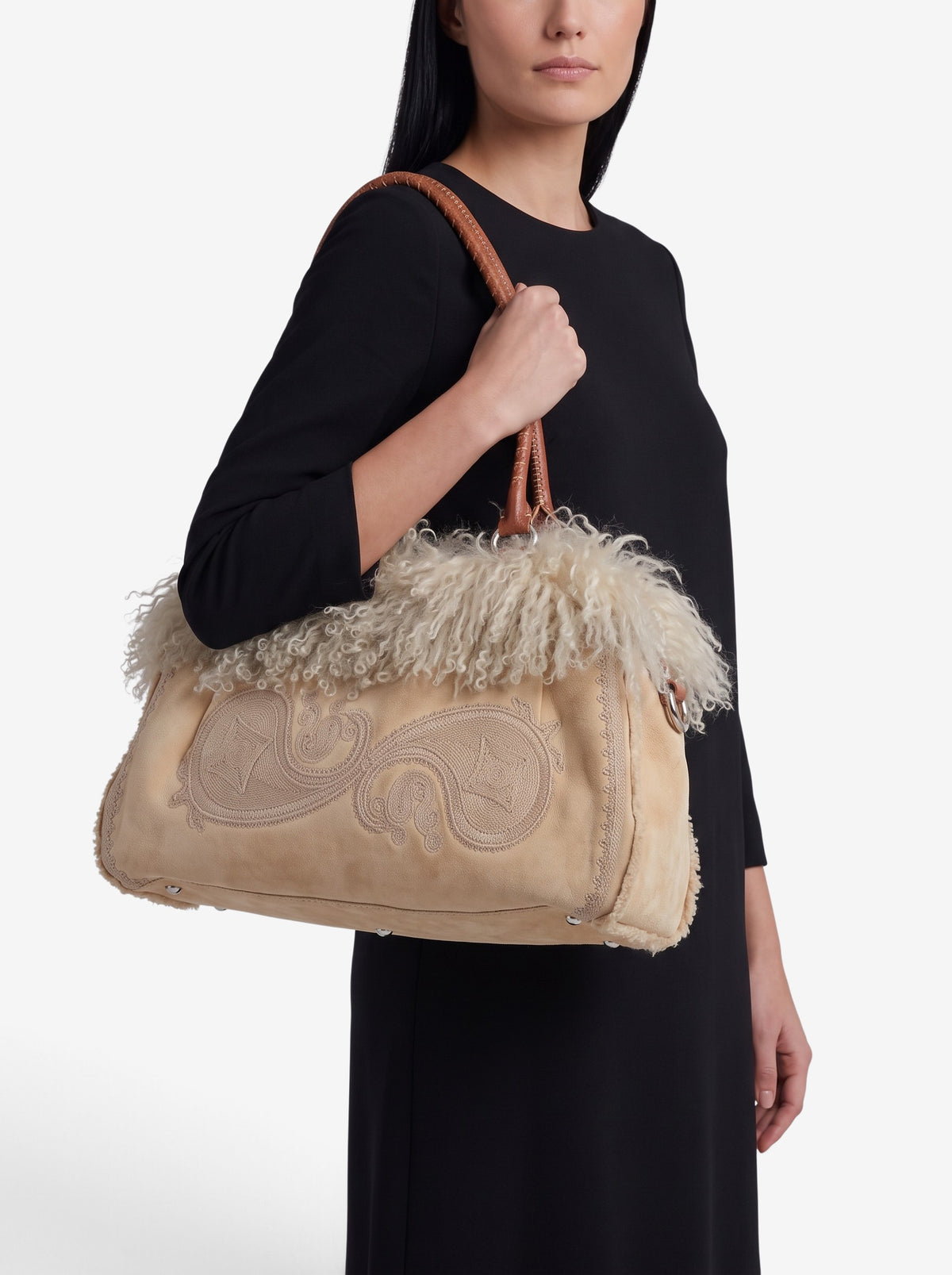 Ermanno Scervino Leather & Shearling-Effect Tote Bag W27526.175  Ermanno Scervino 