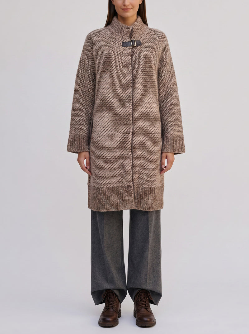 Falconeri Textured Knitted Long Coat with Buckle Detail CVM26.22.6  Falconeri 