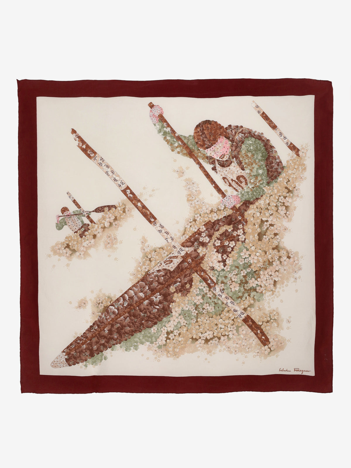 Salvatore Ferragamo Silk Scarf with Rowing Regatta Motif W150626.30  Ferragamo 