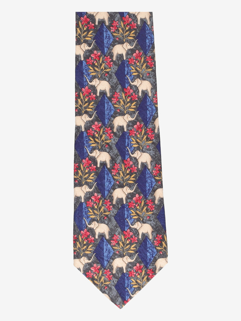 Givenchy Blue Silk Tie with Elephant and Floral Motifs MU260921.96  Givenchy 