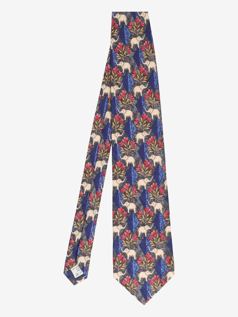 Givenchy Blue Silk Tie with Elephant and Floral Motifs MU260921.96  Givenchy 
