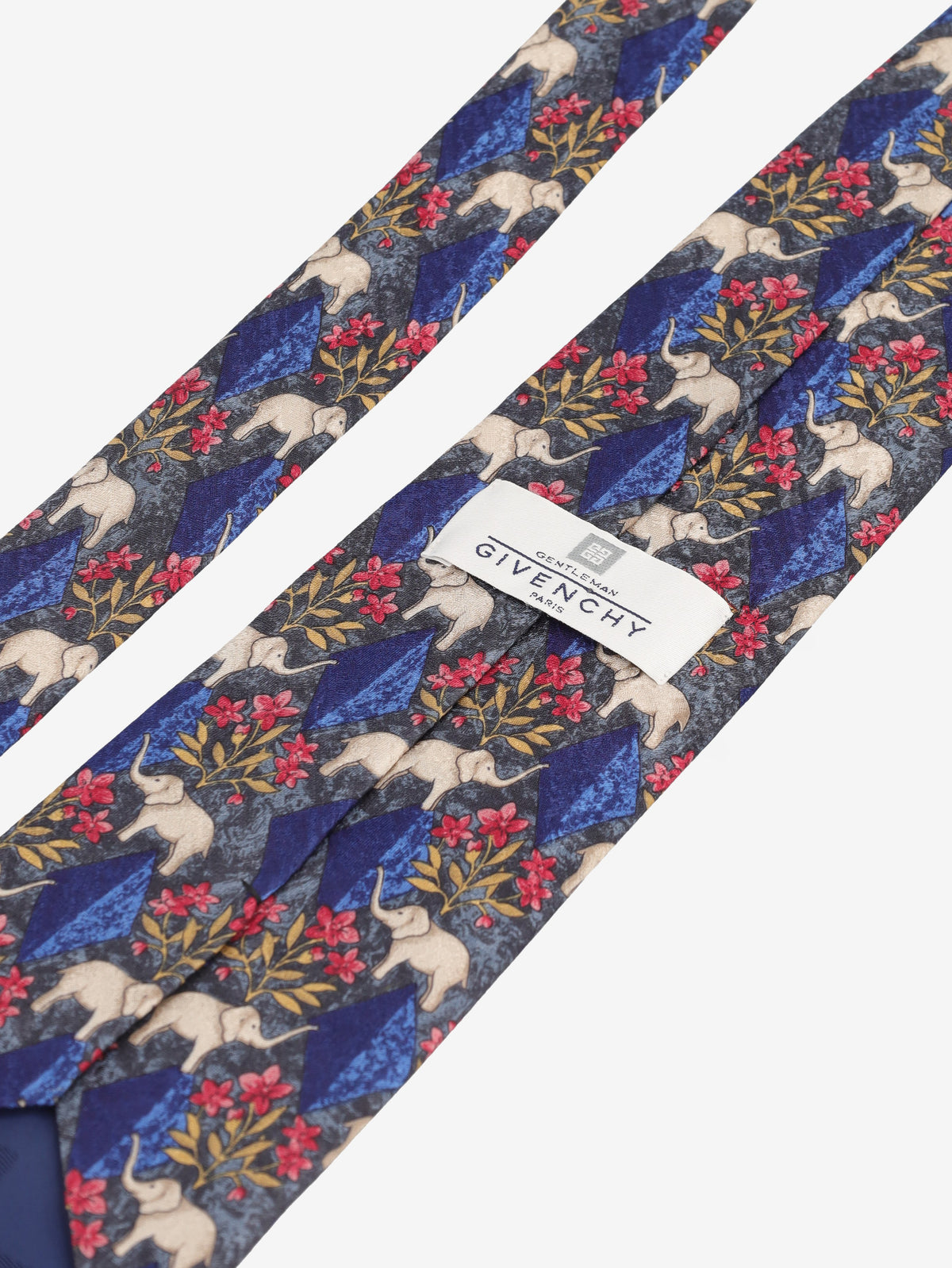 Givenchy Blue Silk Tie with Elephant and Floral Motifs MU260921.96  Givenchy 
