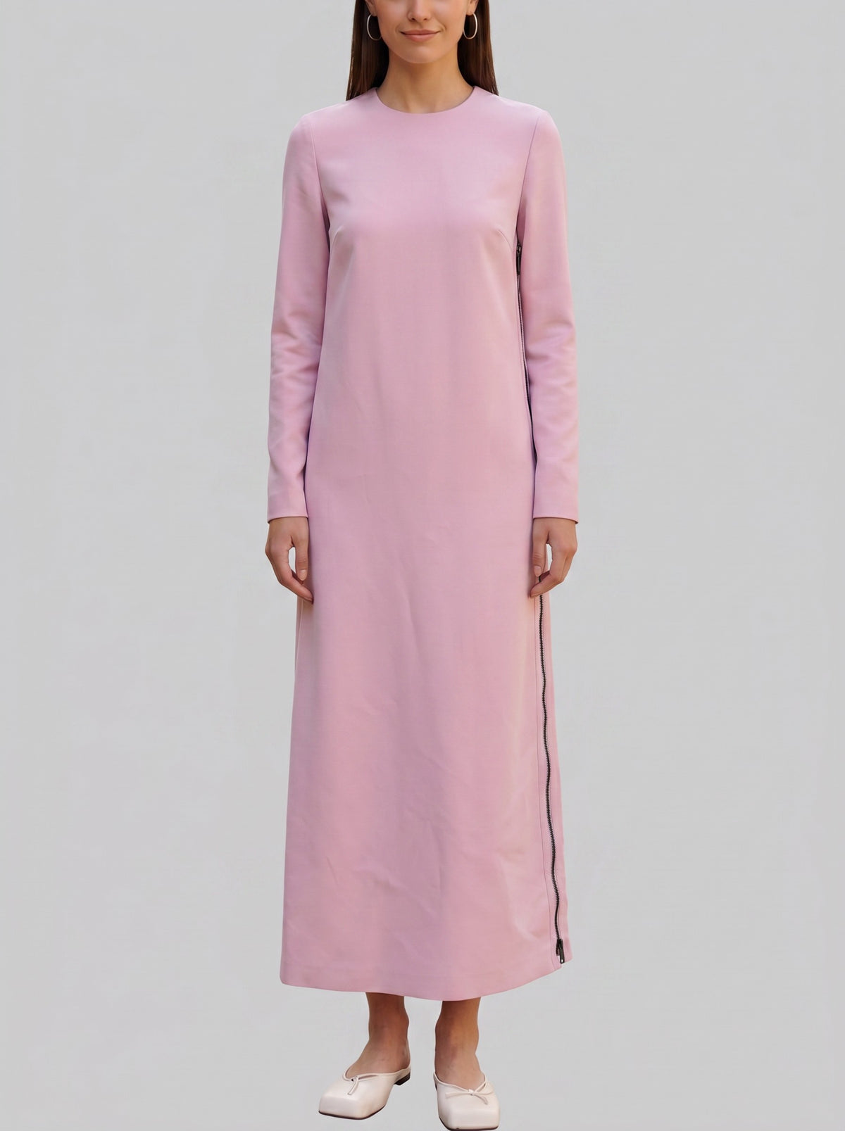Gucci Structured Long Cady Dress in Dusty Pink with Side Zip AR119  Gucci 
