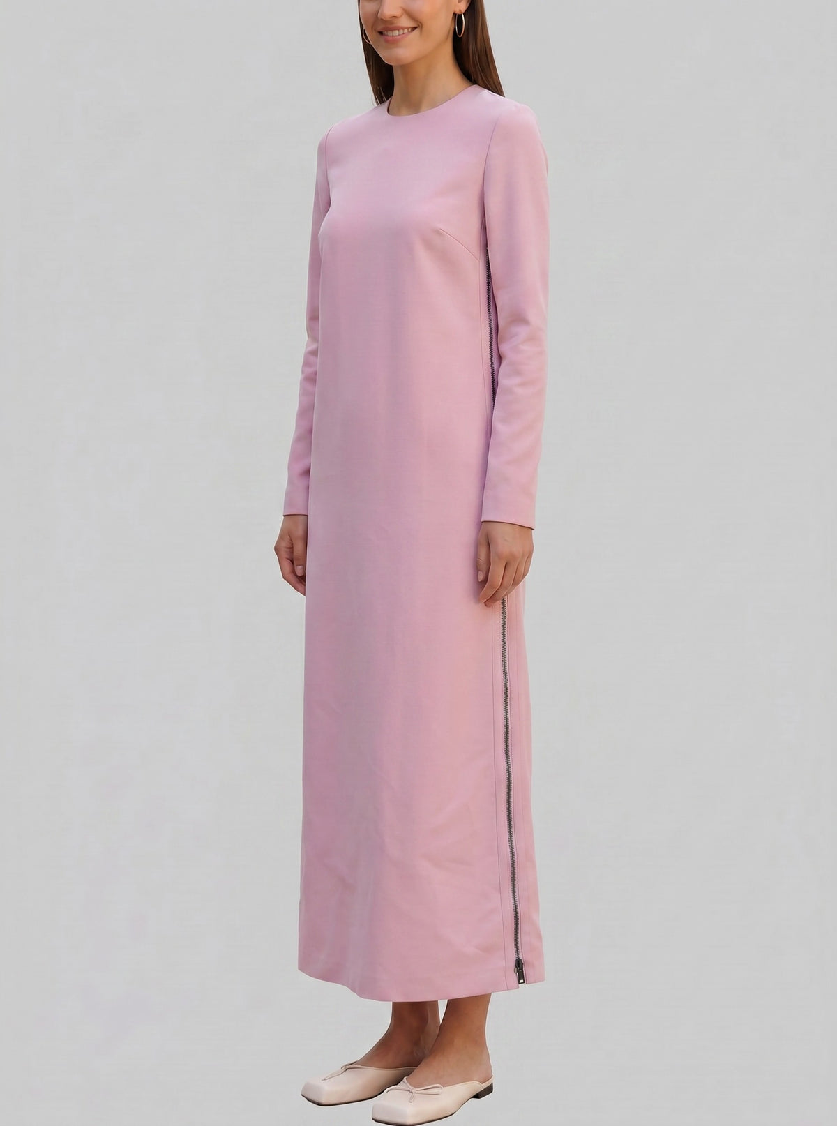 Gucci Structured Long Cady Dress in Dusty Pink with Side Zip AR119  Gucci 