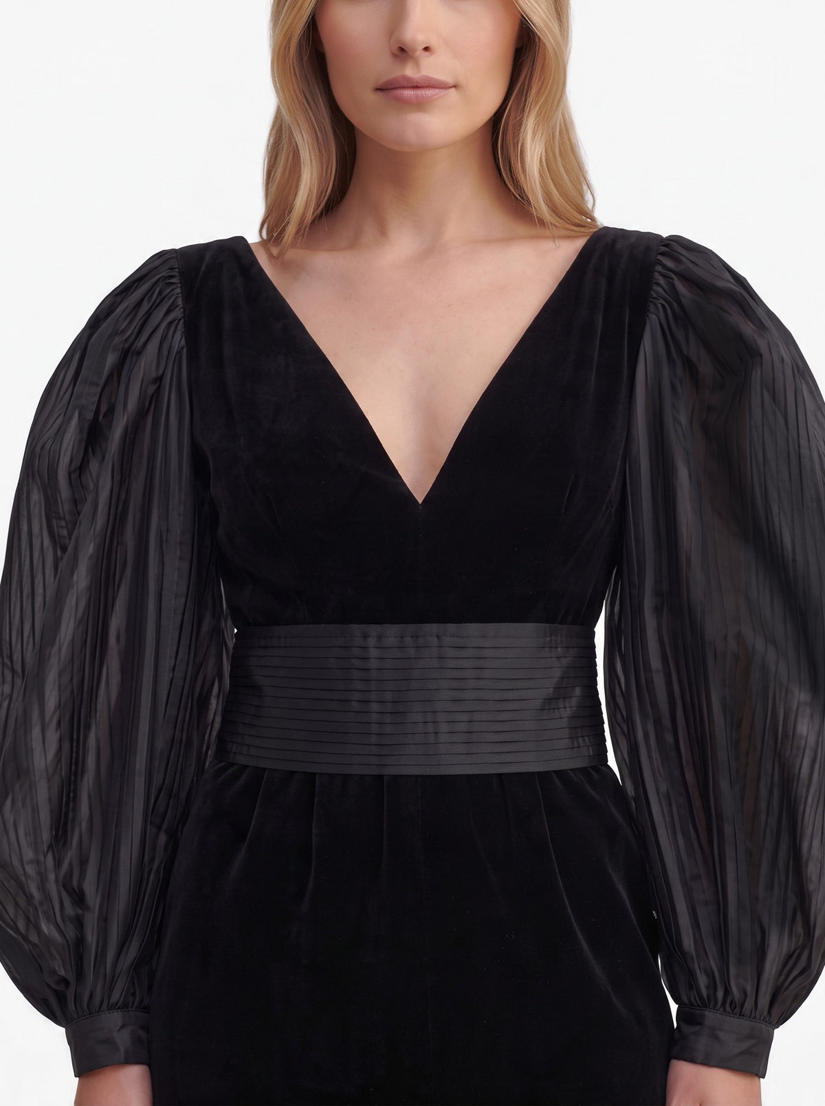 Guy Laroche Vintage Dress with Pleated Puff Sleeves and Matching Belt W191026.17  Guy Laroche 