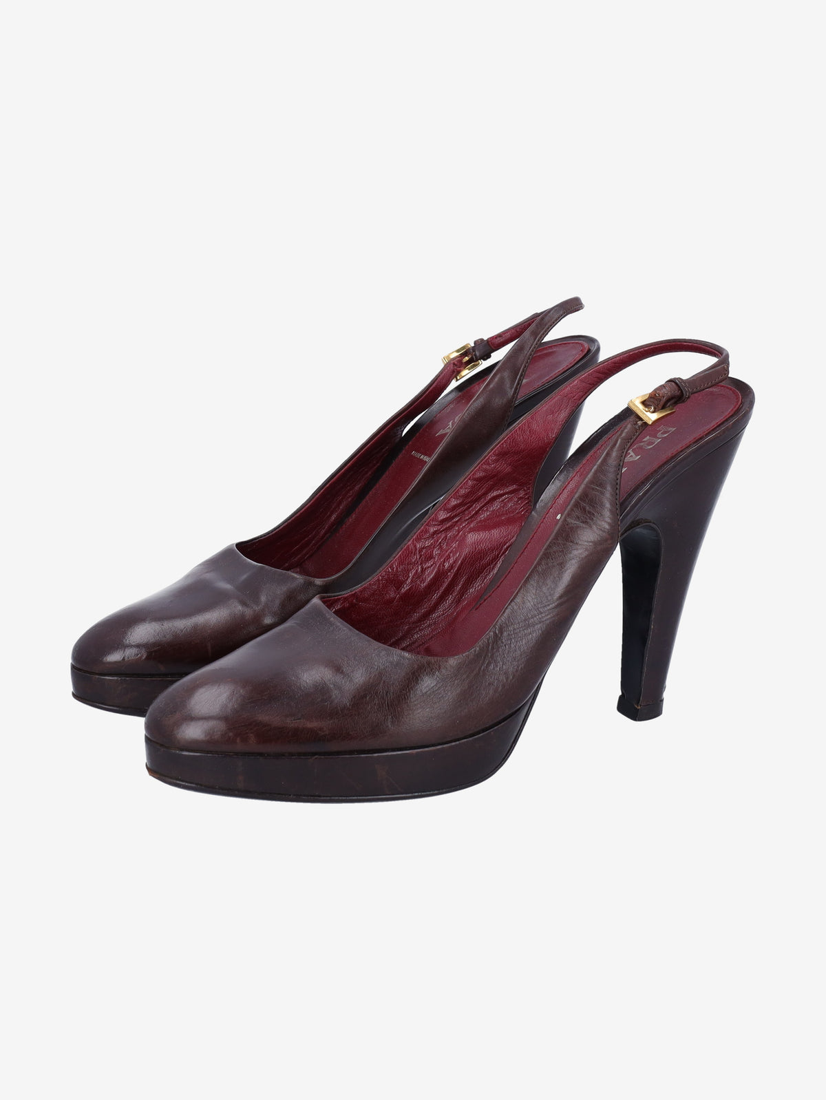 Prada Brown Leather Slingback Heels W191026.2  Prada 