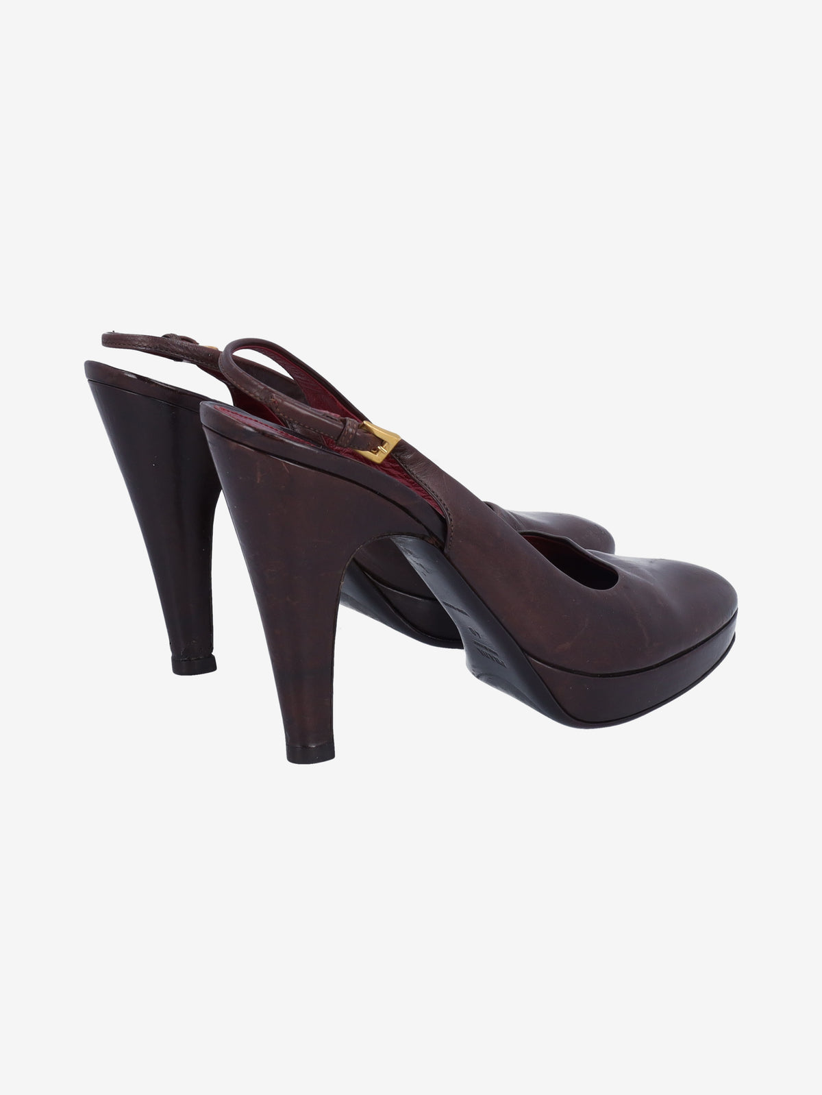 Prada Brown Leather Slingback Heels W191026.2  Prada 