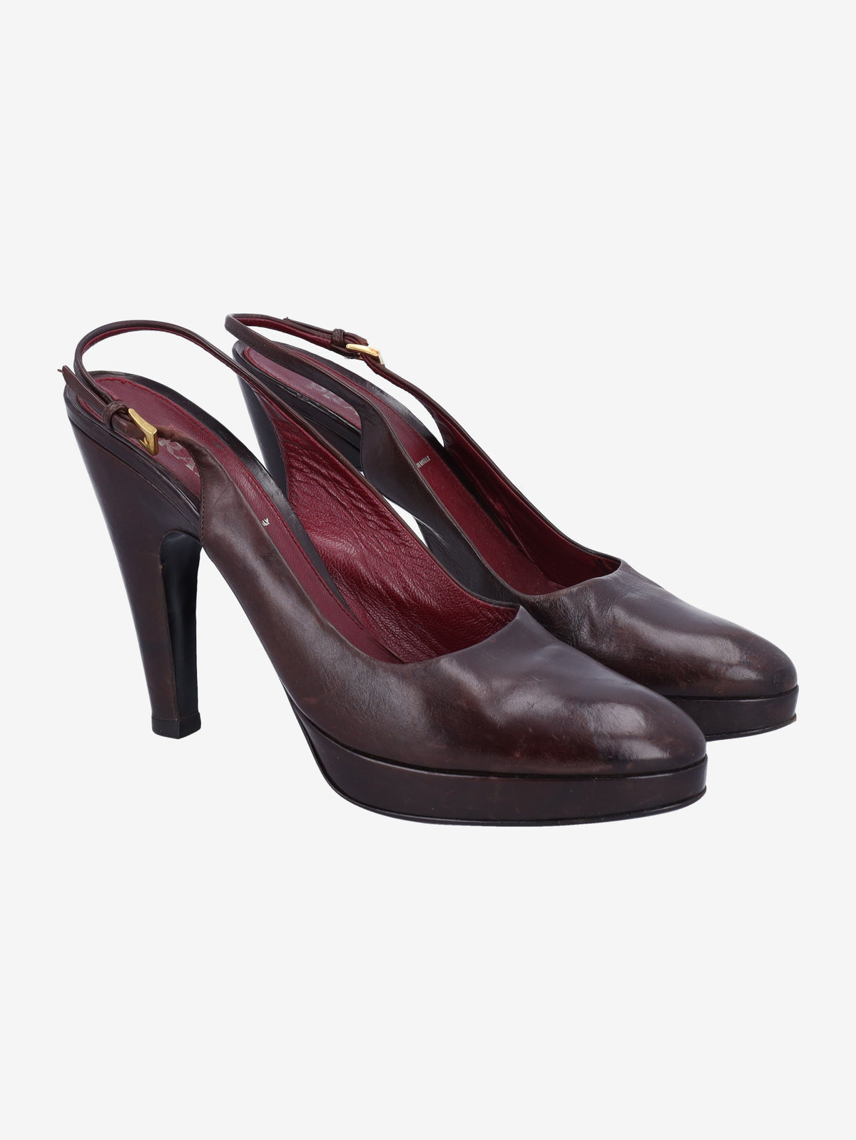 Prada Brown Leather Slingback Heels W191026.2  Prada 