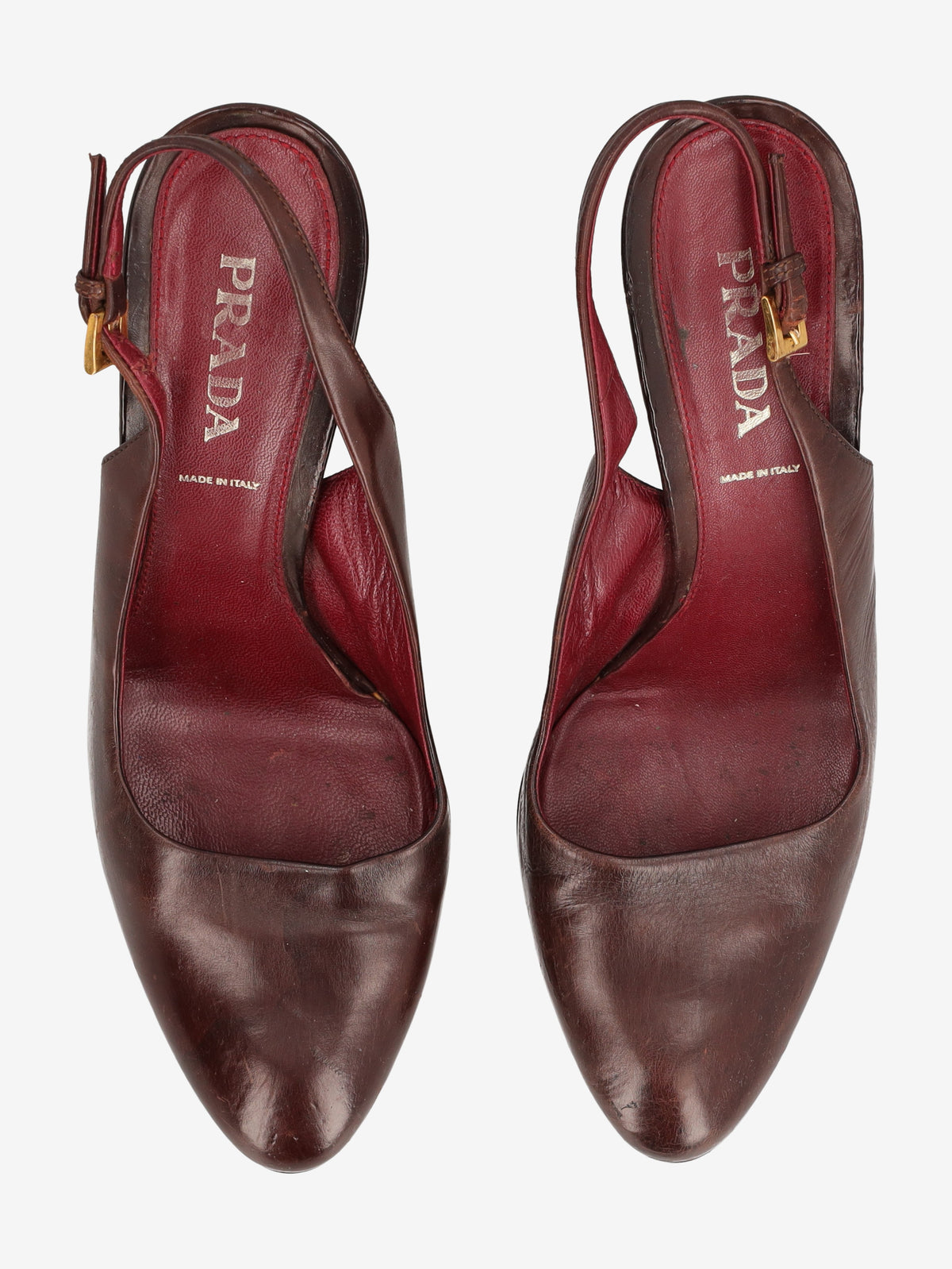 Prada Brown Leather Slingback Heels W191026.2  Prada 