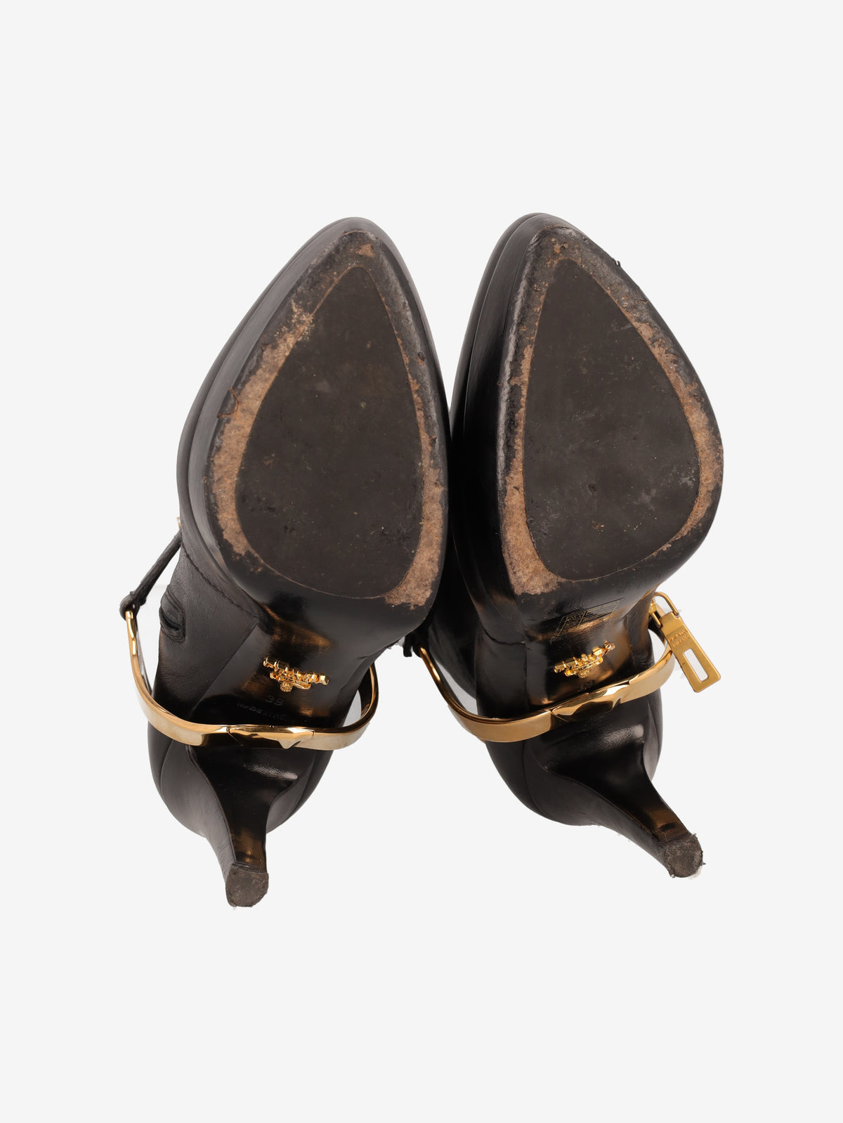 Prada 2000s Leather Knee-High Boots with Gold Detail W6826.9  Prada 