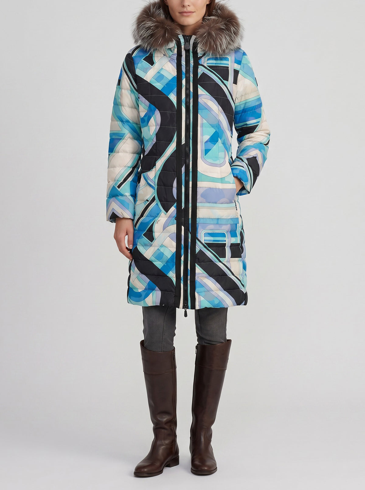 Emilio Pucci Printed Puffer Coat with Fur-Trim Hood CVM26.22.2  Pucci 