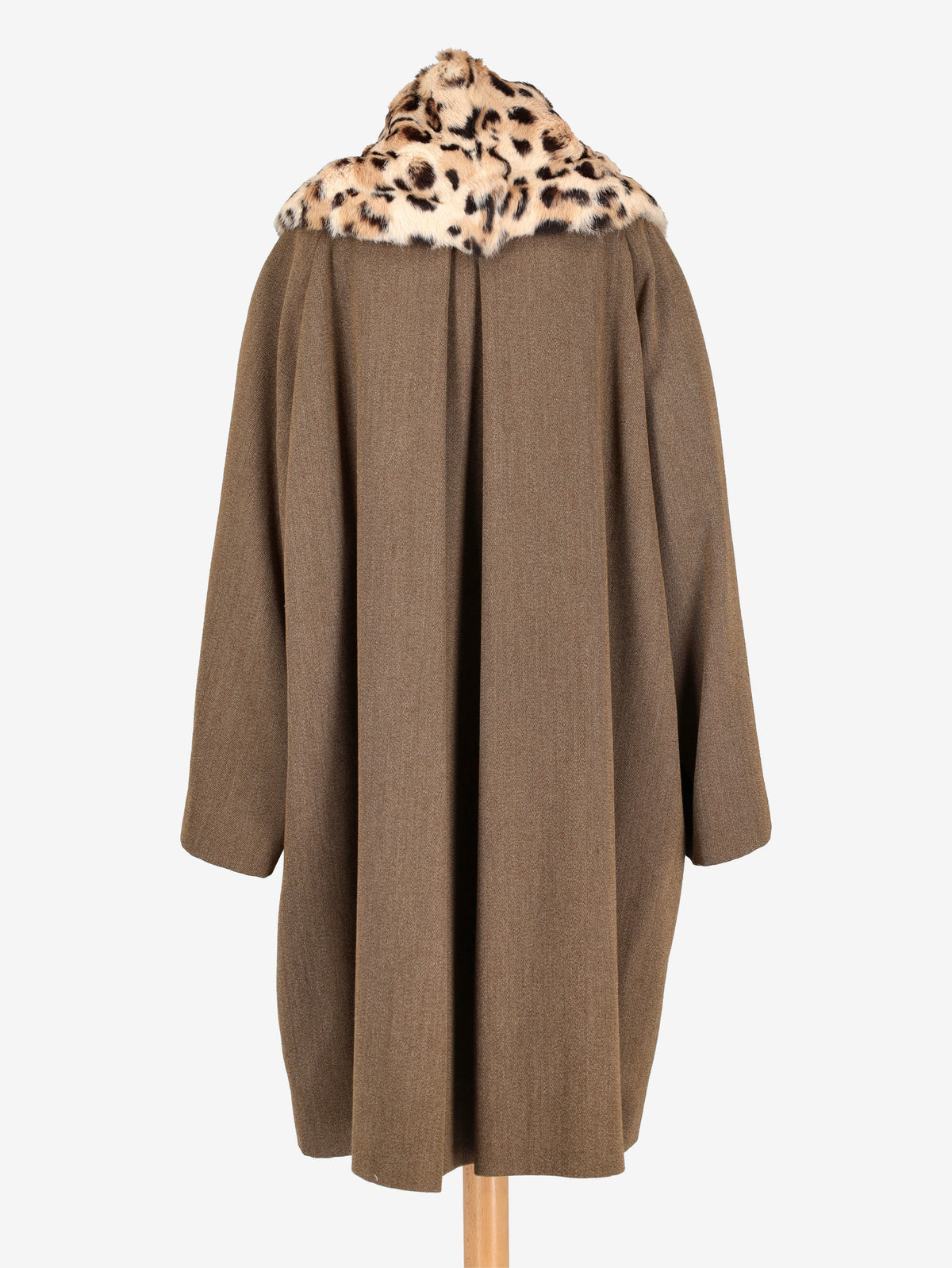 Romeo Gigli Vintage Dark Brown Wool Coat with Leopard-Print Collar WCV1004344  Romeo Gigli 