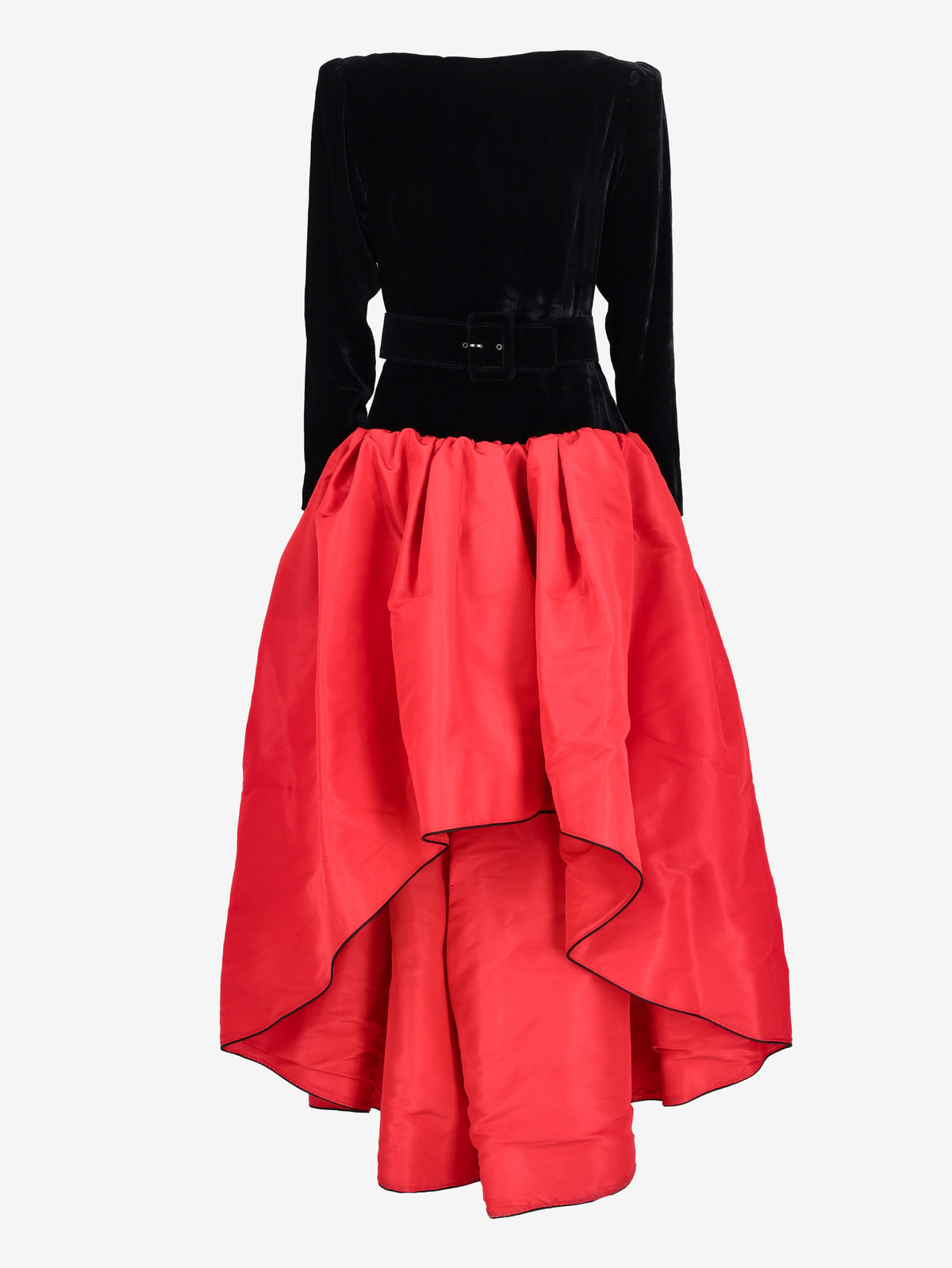 Yves Saint Laurent Rive Gauche FW 1988-89 Black Velvet & Red Faille Ballgown W2926.1  Yves Saint Laurent 