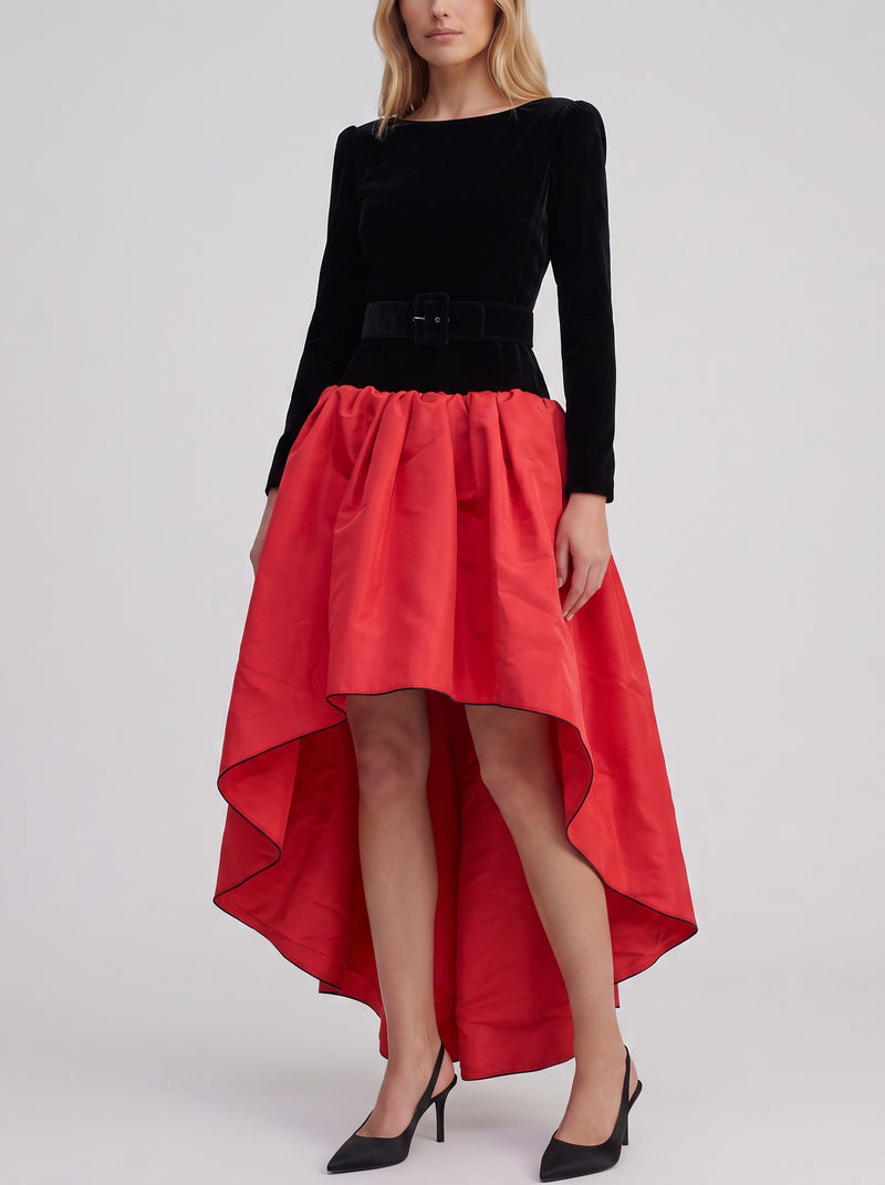Yves Saint Laurent Rive Gauche FW 1988-89 Black Velvet & Red Faille Ballgown W2926.1  Yves Saint Laurent 
