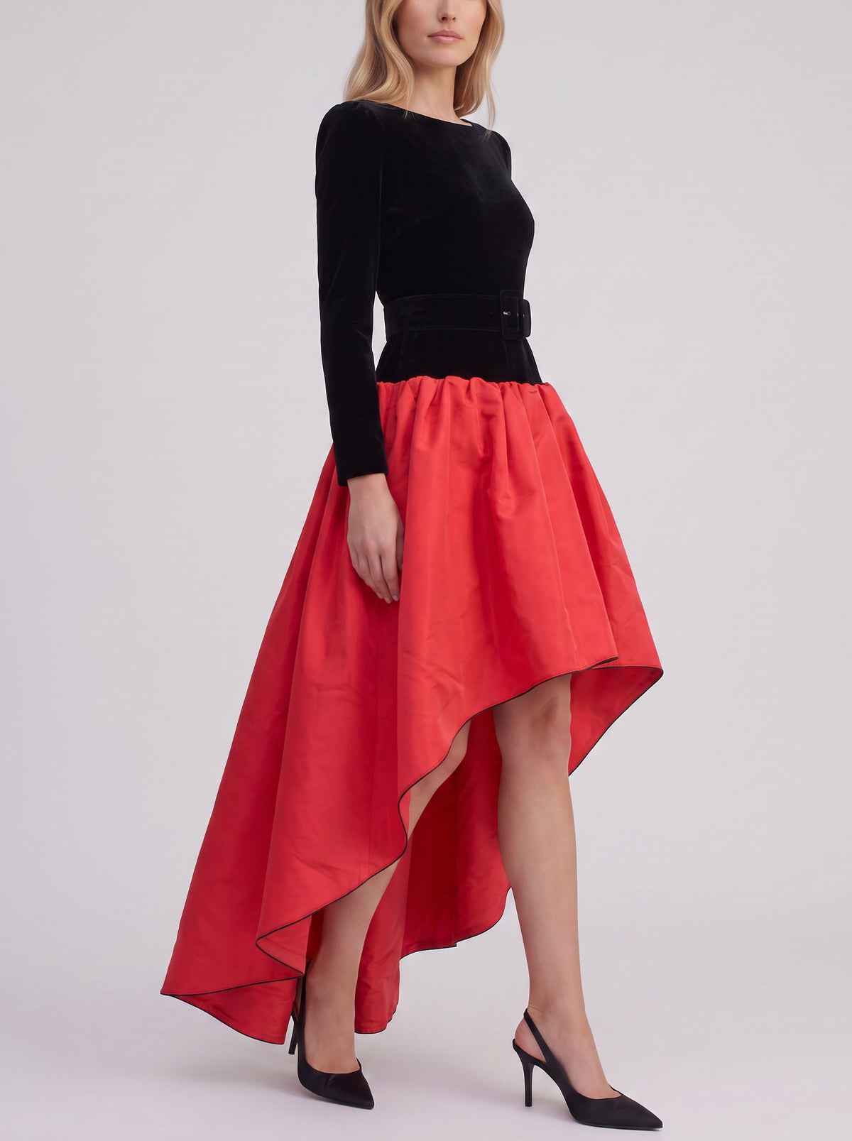 Yves Saint Laurent Rive Gauche FW 1988-89 Black Velvet & Red Faille Ballgown W2926.1  Yves Saint Laurent 