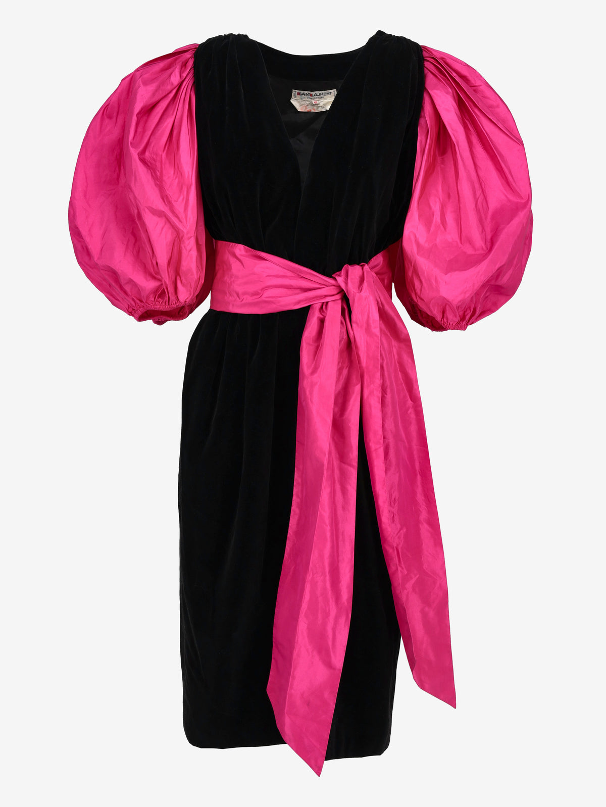 Yves Saint Laurent Rive Gauche FW 1984-85 Velvet and Fuchsia Taffeta Cocktail Dress W2926.2  Yves Saint Laurent 