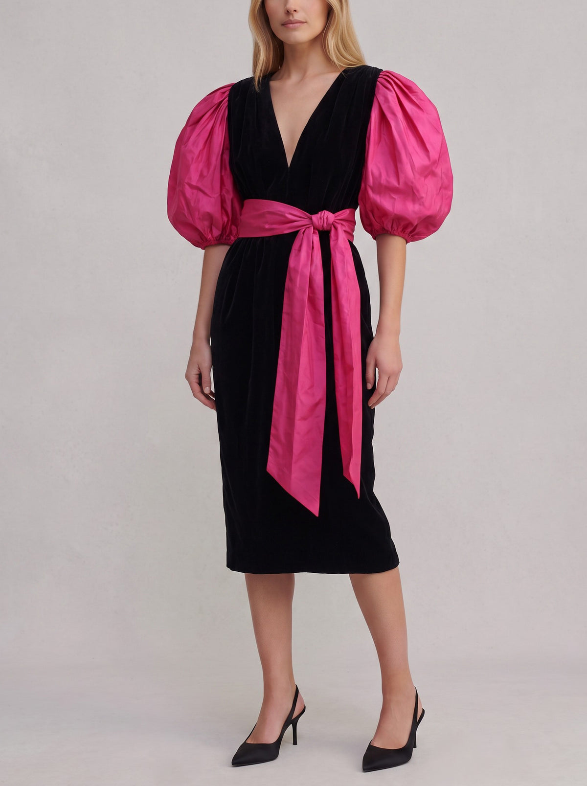 Yves Saint Laurent Rive Gauche FW 1984-85 Velvet and Fuchsia Taffeta Cocktail Dress W2926.2  Yves Saint Laurent 