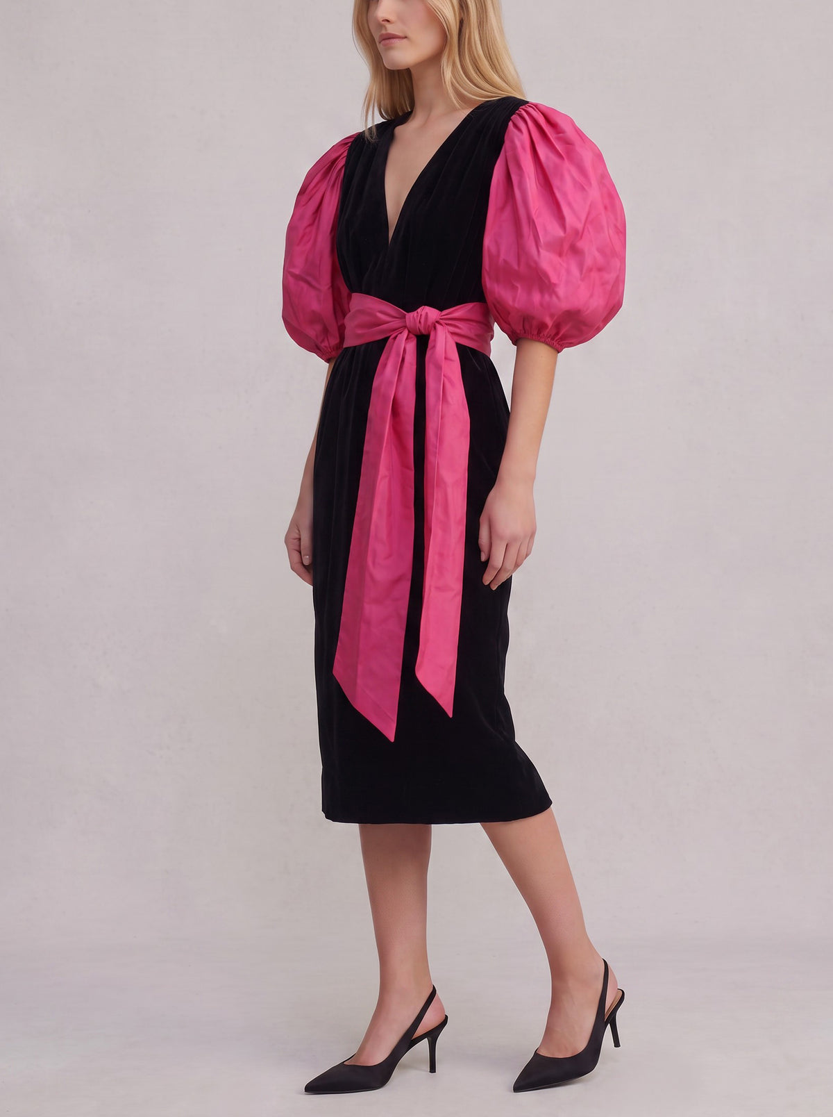 Yves Saint Laurent Rive Gauche FW 1984-85 Velvet and Fuchsia Taffeta Cocktail Dress W2926.2  Yves Saint Laurent 
