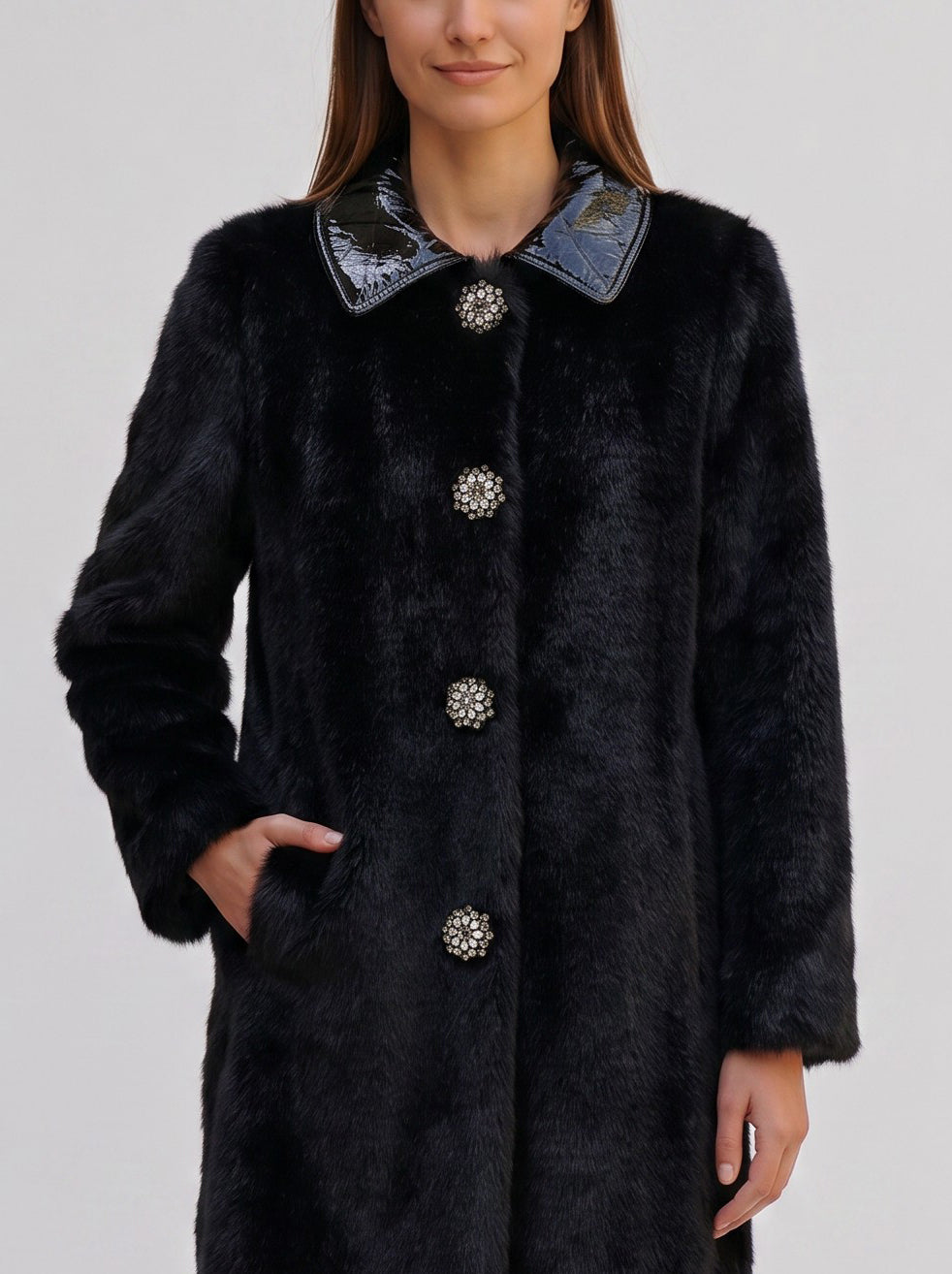 Ermanno Scervino Faux Fur Coat with Jewel Buttons CVM26.22.40  Ermanno Scervino 