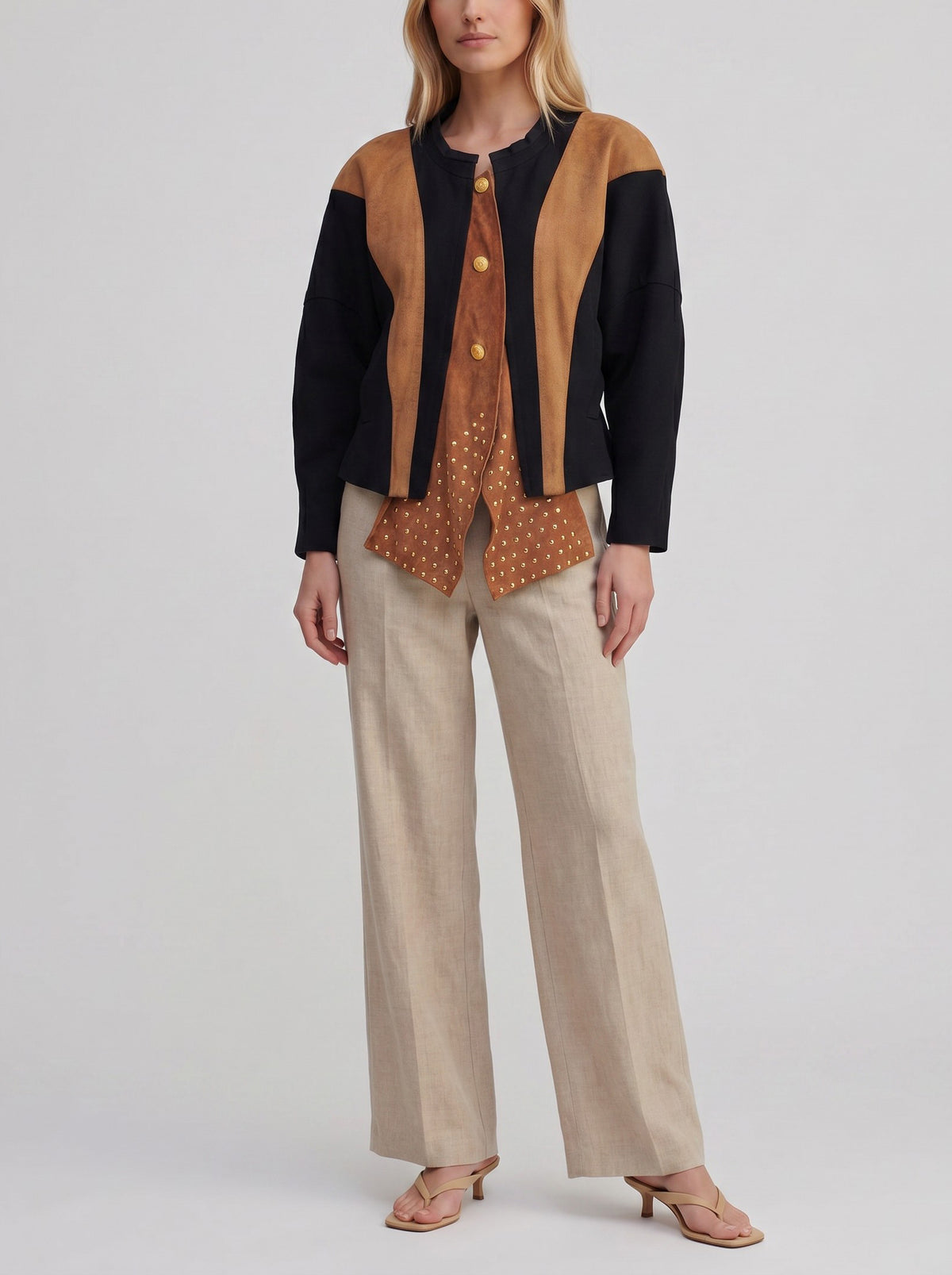 Thierry Mugler Studded Mixed-Media Jacket MR26526.4  Thierry Mugler 