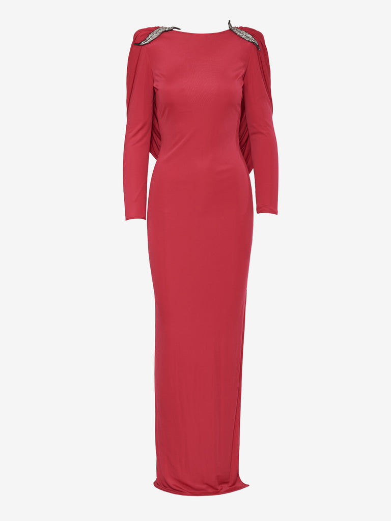 Valentino Boutique Dress with drape and silver leaf embroidery - '80s AR002  Valentino 