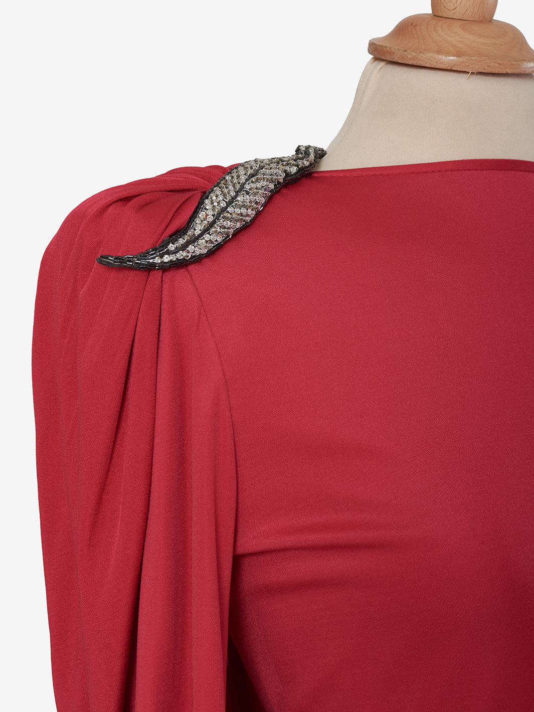 Valentino Boutique Dress with drape and silver leaf embroidery - '80s AR002  Valentino 