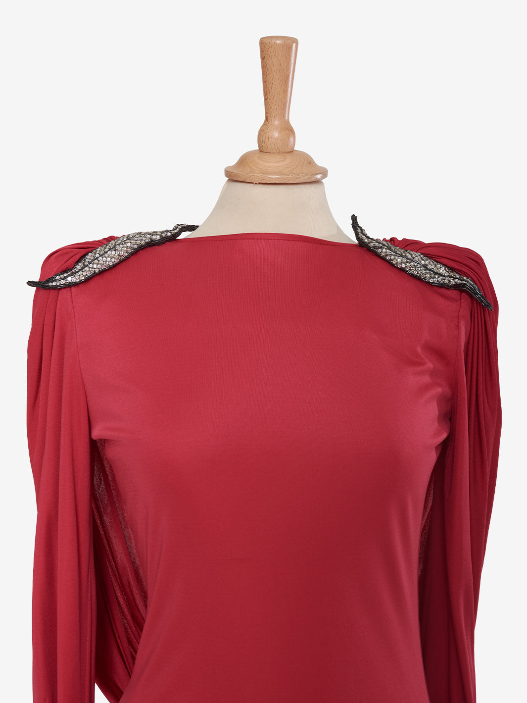 Valentino Boutique Dress with drape and silver leaf embroidery - '80s AR002  Valentino 