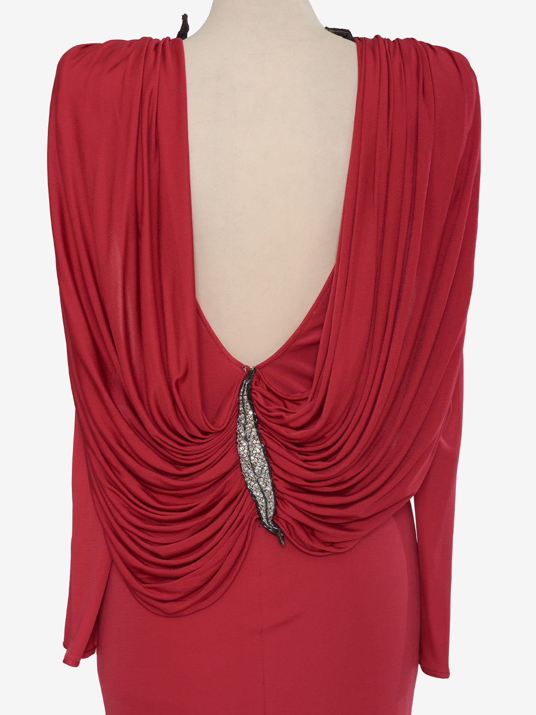 Valentino Boutique Dress with drape and silver leaf embroidery - '80s AR002  Valentino 