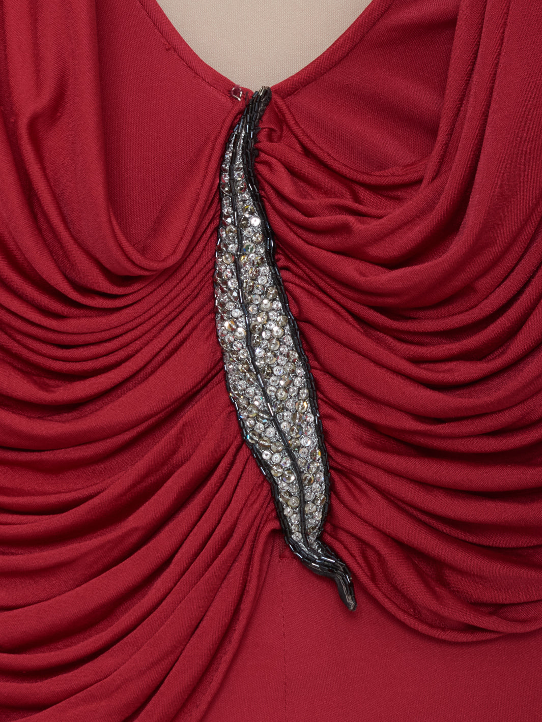 Valentino Boutique Dress with drape and silver leaf embroidery - '80s AR002  Valentino 