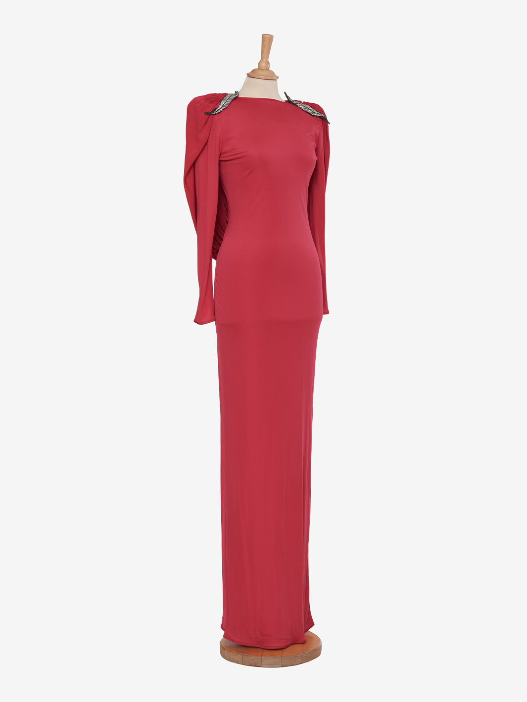 Valentino Boutique Dress with drape and silver leaf embroidery - '80s AR002  Valentino 