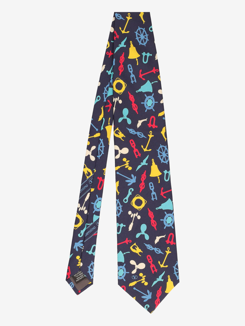 Valentino Blue Silk Tie with Nautical Motifs MU260921.102  Valentino 
