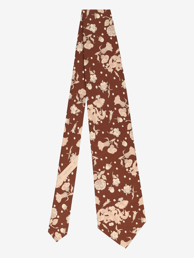 Valentino Brown Tie with Ivory Botanical Motif MU260921.95  Valentino 