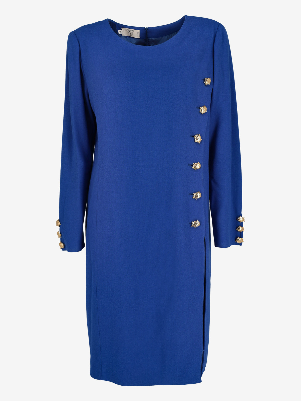 Valentino Vintage Blue Wool Midi Dress with Tortoise Buttons W150926.2  Valentino 