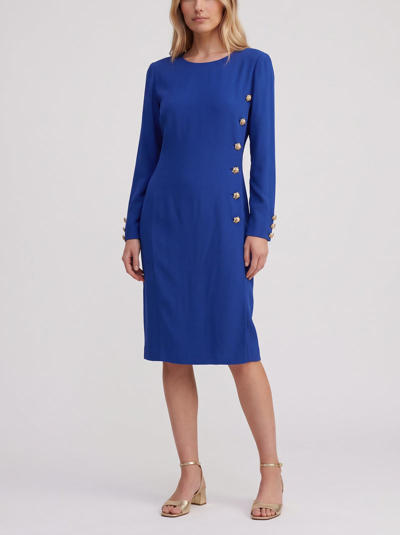 Valentino Vintage Blue Wool Midi Dress with Tortoise Buttons W150926.2  Valentino 