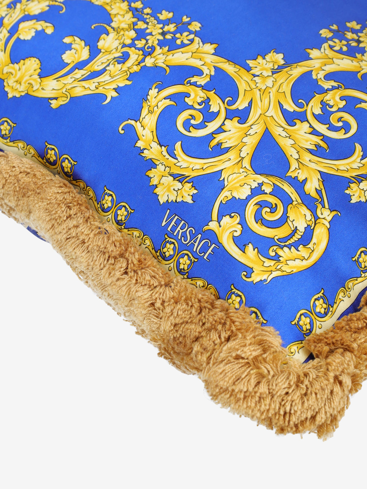 Versace Blue Silk Cushion with Fringe Border MR12926.50  Versace 