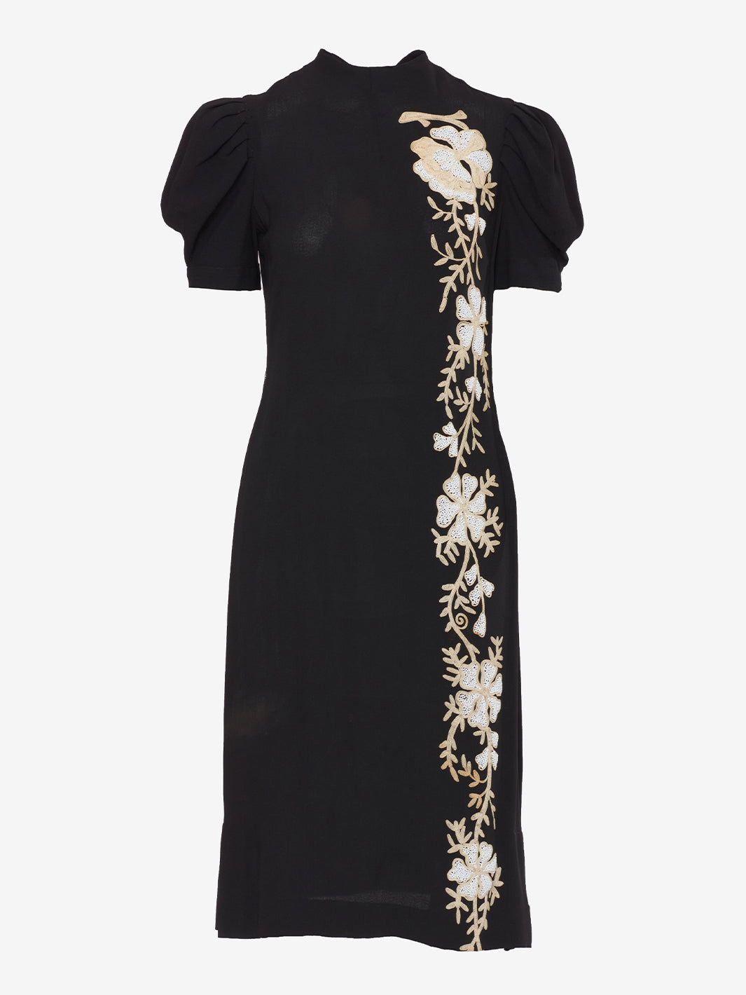 Vintage dress with white beaded embroidery and vertical flower - '40s AR006  Vintage 