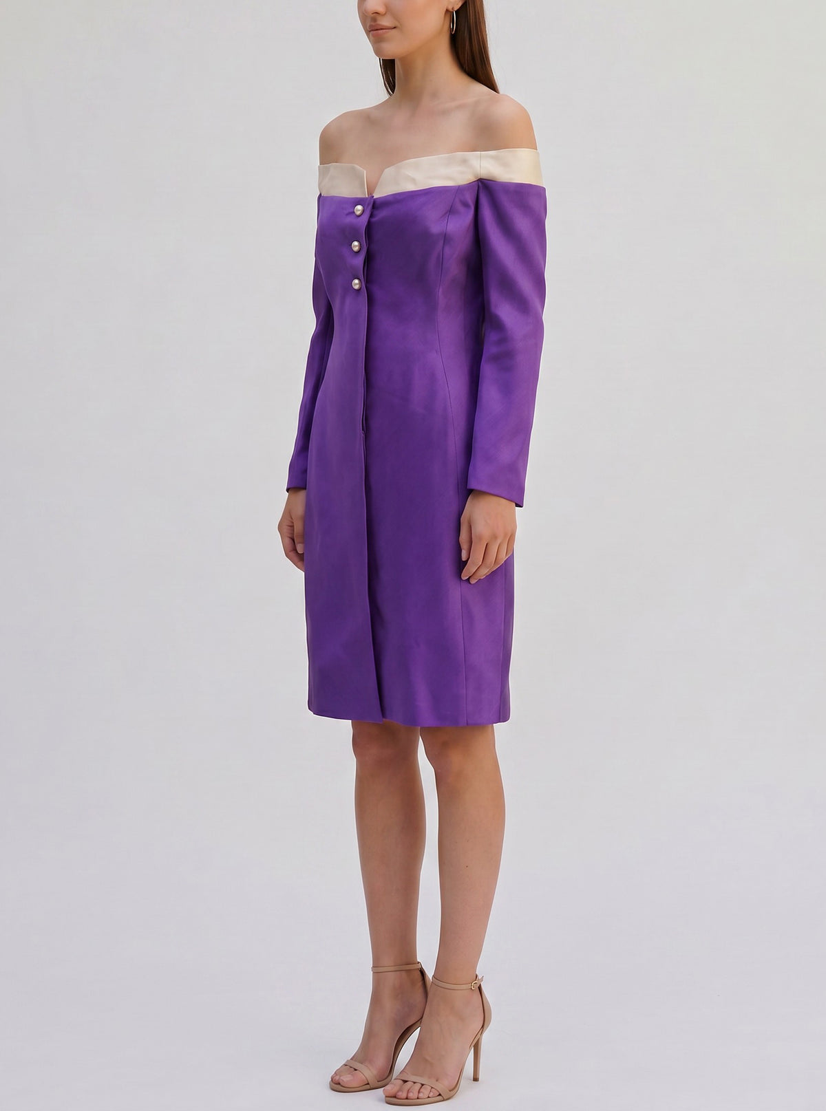 Vintage Off-the-Shoulder Silk Blazer Dress with Pearl Details AR123  Vintage 
