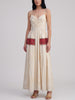Vintage Cream Maxi Dress with Gold Embroidered Red Waistband - 1970s AR158  Vintage 