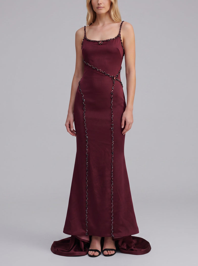 Vintage Burgundy Embellished Evening Dress W1926.15  Vintage 
