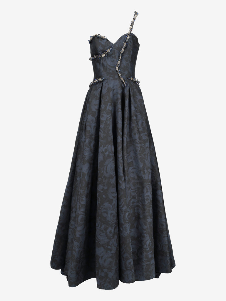 Vintage Midnight Blue One-Shoulder Evening Gown W1926.17  Vintage 